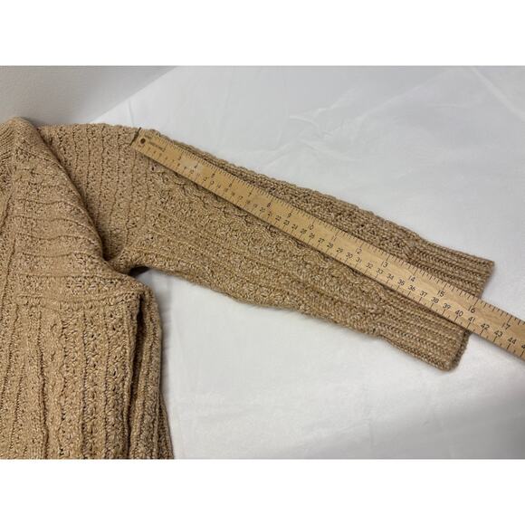 Khaki tan chunky knit cardigan sweater women large (12-14) open front boho - Picture 8 of 8